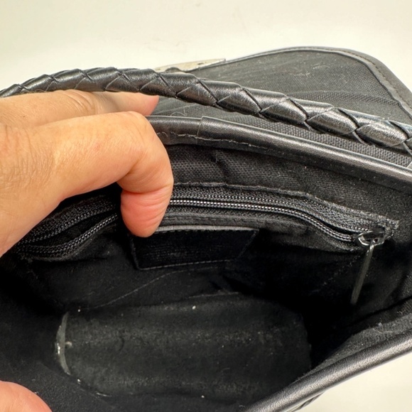 Brighton Vintage Leather Crossbody Bucket Black Heart Charm - Picture 10 of 16